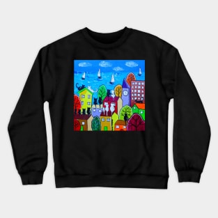 Cats on colourful roofs by the Sea Crewneck Sweatshirt